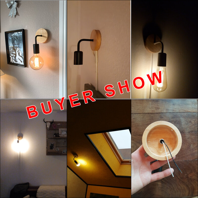 Luminária de madeira vintage, luminária de cabeceira, decoração industrial, sala de jantar e luz do quarto, e27, 110v, 220v