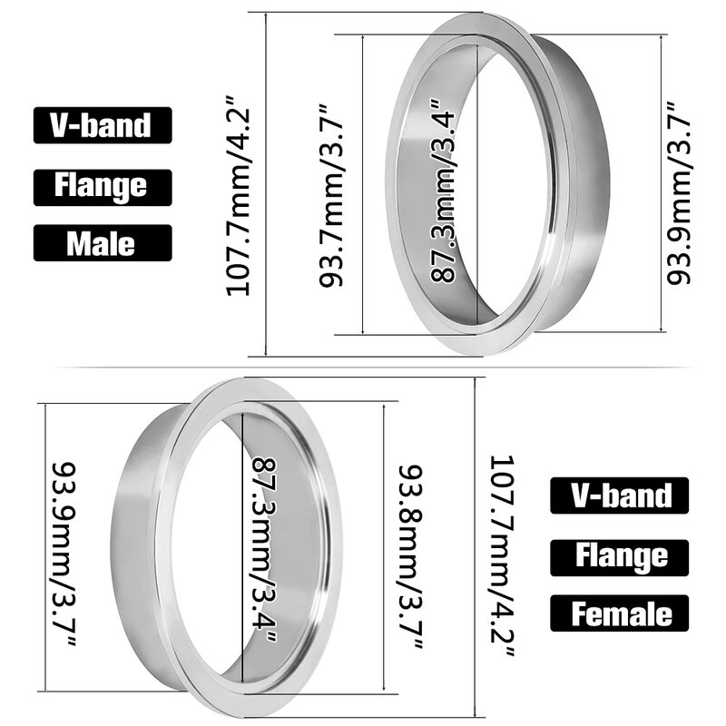 PQY - (2 개/몫) 3.5 "V 밴드 플랜지 고품질 스테인레스 스틸 304 여성 및 남성 또는 일반 V 밴드 플랜지 PQY-VFN35/VFM35