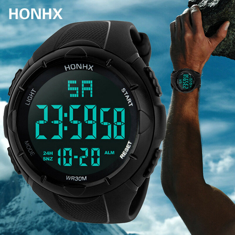 HONHX Jam Tangan Olahraga Pria Merek Mewah Jam Tangan Militer LED Digital Pemotong Layar 50M Jam Tangan Elektronik Kasual Pria