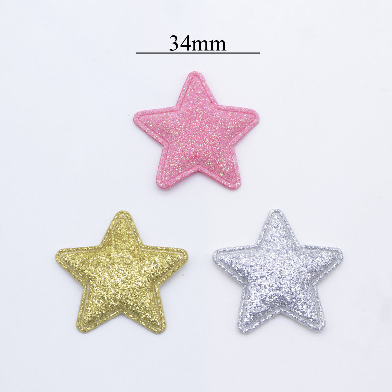 50Pcs 34Mm Gewatteerde Glitter Lederen Star Applicaties Voor Diy Ambachten Kleding Patches Haarspeld Bruiloft Cake Topper Decor Accessoires