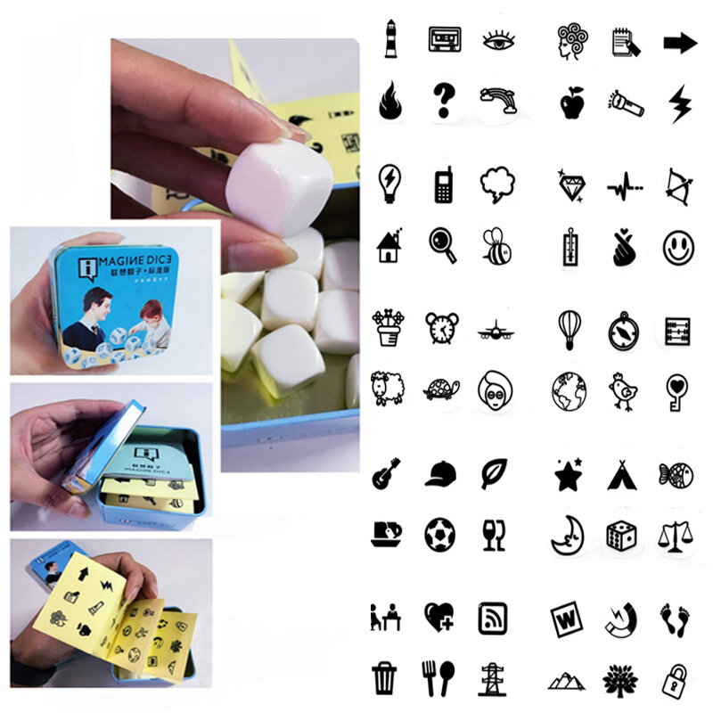 9pcs ปริศนาลูกเต๋า Cube ชุดจินตนาการลูกเต๋า Foster จินตนาการ Story ก้อนการฝึกอบรม Oral คิดสติกเกอร์สไตล์