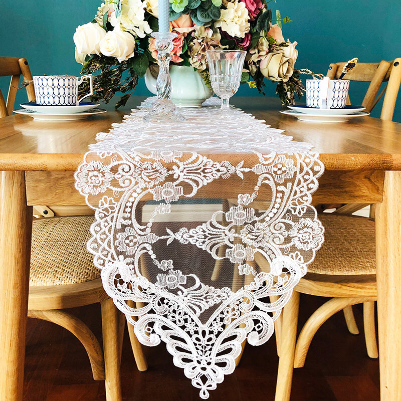 European Lace Precision Embroidery Water-soluble Border Christmas Table Runner Flag Pad French Coffee Desk Decoration Long Cloth