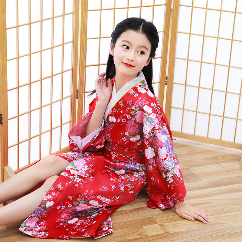Traditionele Japanse 12 Kleuren Kinderen Kimono Stijl Pauw Yukata Jurk Voor Meisje Kid Cosplay Japan Haori Kostuum Aziatische Kleding