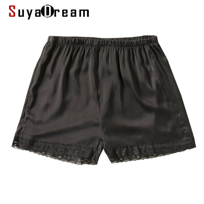 SuyaDream-pantalones cortos de seda 100% Natural para mujer, Shorts de encaje, color negro, novedad de verano, 2022