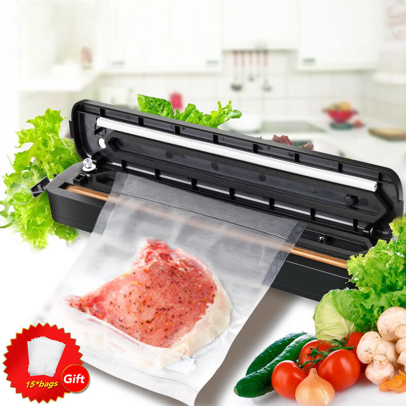 Food Vacuum Sealer Vacuümzak Sluitmachine Elektrische Vacuüm Pouch Verpakking Machine Vis Fruit Vlees Verpakker Met 15 Pc Zakken gratis