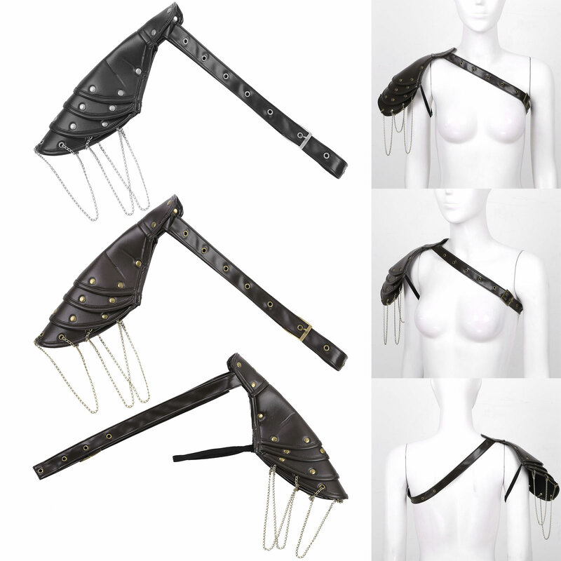 Unissex gótico steampunk pu único ombro xale rebites de metal ajustável ombro armaduras braço cinta conjunto cosplay acessório traje