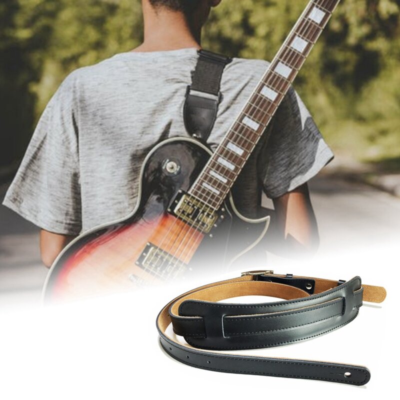 Durable Leather and Metal Buckle Electric Guitar Strap Belt Shoulder Pad Adjustable Vintage Guitar Straps