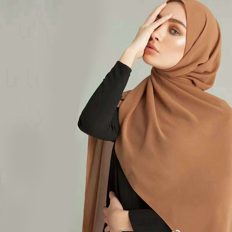 Lenço muçulmano hijab, lenço de cor sólida turbante islâmico com laço instantâneo para mulheres