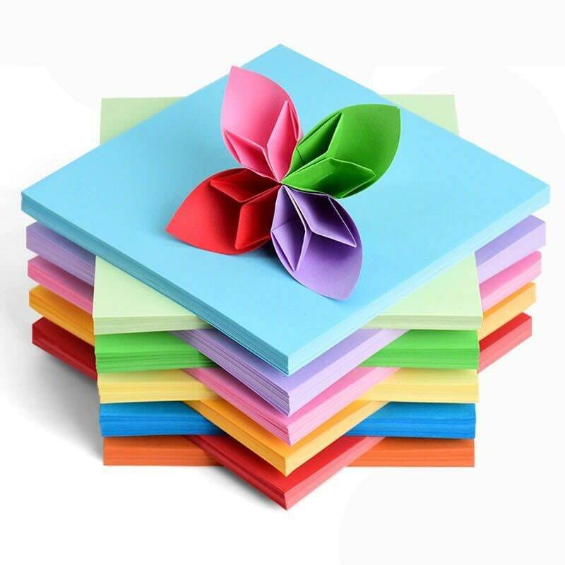 100 Buah Kertas Origami Persegi Dua Sisi Kertas Lipat Warna Solid Dekorasi Kerajinan Scrapbooking DIY Buatan Tangan Multiwarna