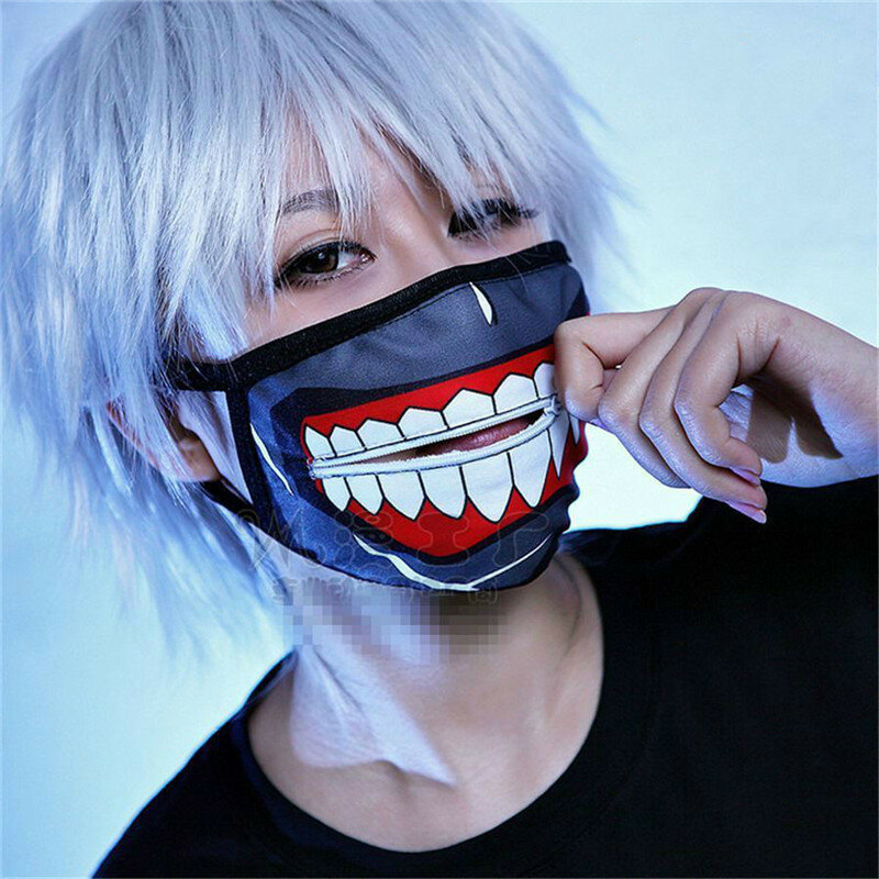 Nieuwe Volwassenen Halloween Cosplay Kaneki Ken Gezicht Maskers Rits Fietsen Anti-stof Anime Tokyo Ghoul Cosplay Party Masker