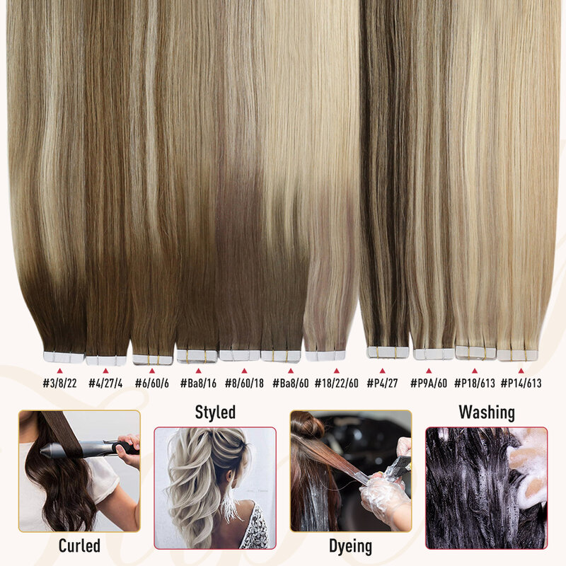 Taśma Moresoo w doczepy z ludzkich włosów 100% włosy naturalne włosy brazylijskie Remy 14-24 cali prosta naturalna taśma klejąca w rozszerzeniach przedłużanie włosów ludzkich wlosy doczepiane