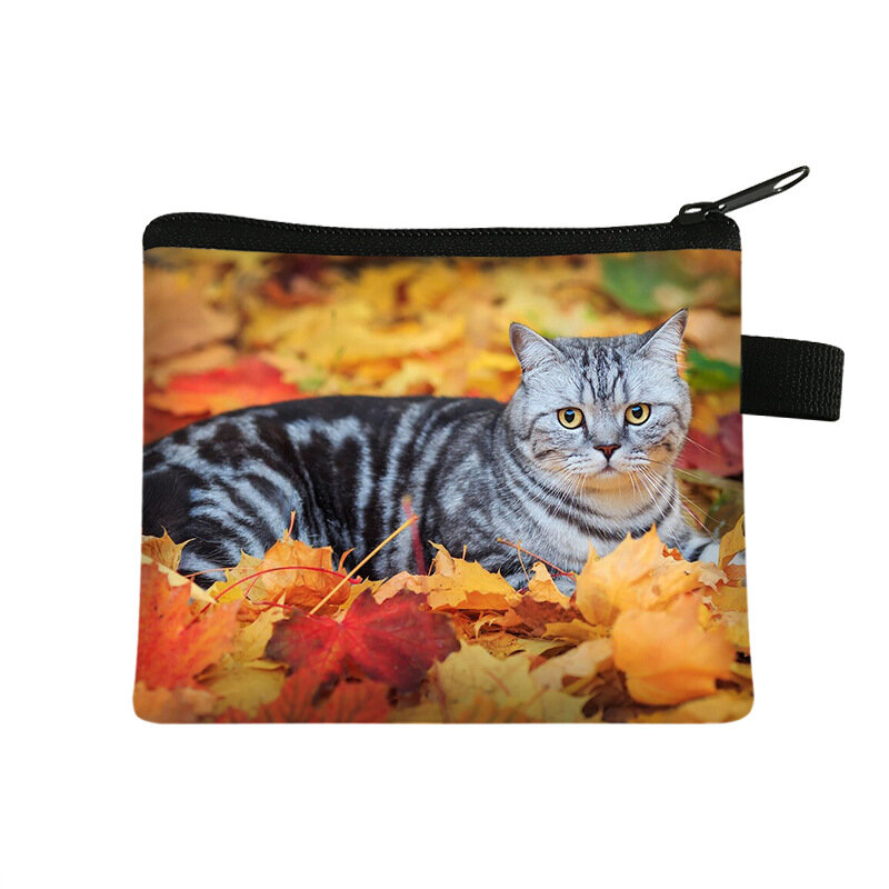 Porte-monnaie Animal Cat pour enfants, portefeuille pour étudiants, sac à cartes portable, sac de rangement pour clés, sac à main en polyester, mini sac, nouveau