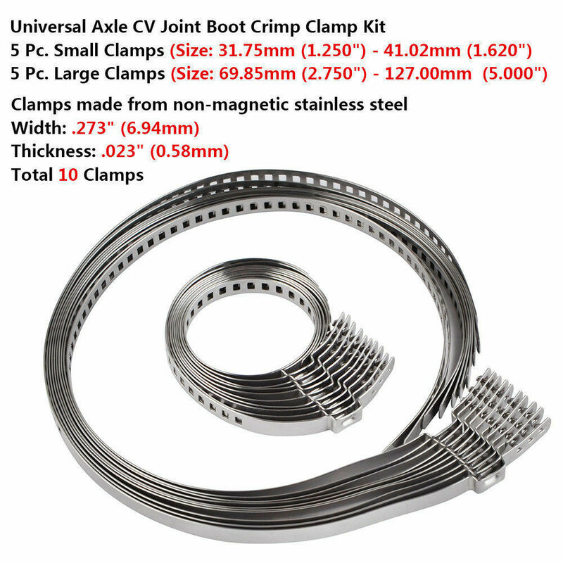 Universal Eixo CV Joint Boot Crimp Clamp Kit, Aço Inoxidável, Driveshaft, Ajustável, 31- 41mm, 70- 127mm, 10Pcs