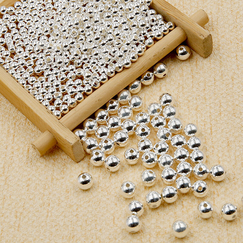 Real 925 Sterling Silver Rodada Beads, Spacer Beads, Fazer Jóias, Achados, Pulseira, Acessórios Colar, 10-40Pcs