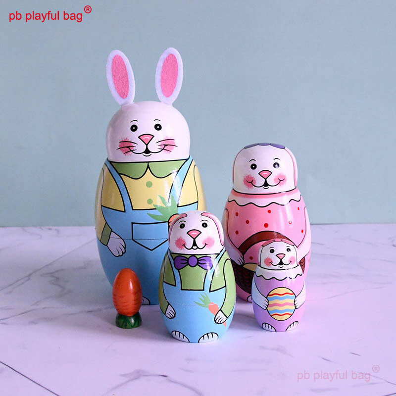 PB borsa giocosa a cinque strati cartone animato coniglio animale bambola russa decorazione della casa in legno artigianato giocattoli divertenti per bambini regalo HG187