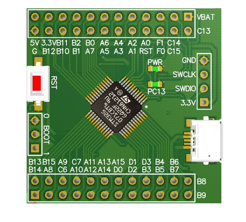 Stm32g071 placa de núcleo stm32g071cbt6 sistema mínimo Cortex-M0 novo produto g0 placa desenvolvimento usb