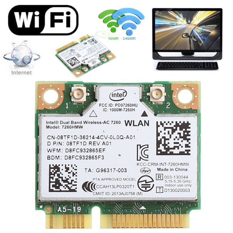 คู่บลูทูธบลูทูธ 4.0 Wireless MINI PCI-E Card สำหรับ Intel 7260 AC DELL 7260HMW