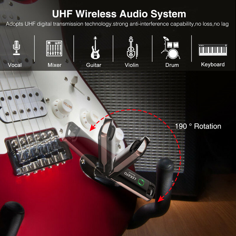 LEKATO – système de guitare sans fil WS-70, émetteur/récepteur Audio Rechargeable UHF, transmetteur/récepteur numérique, 70 canaux