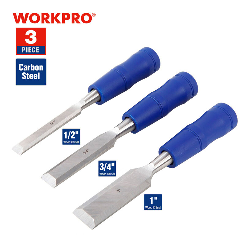 WORKPRO 3 PCS Chisel Set Carving Wood Chisel Tempered Steel Blade for Woodworking
