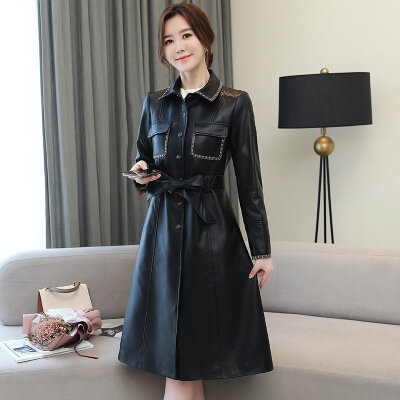MESHARE Women New Fashion Genuine Real Sheep Leather Trench R40