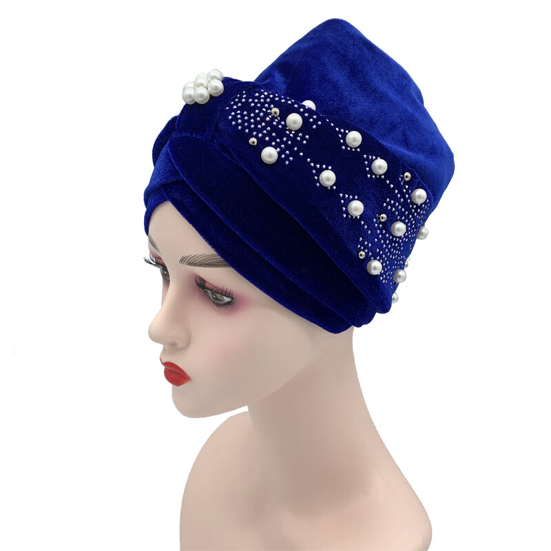 Bonnet turban en velours doux avec perles pour femmes, Hijab musulman, enveloppes de tête, vêtements de sauna islamiques, dernier, 2022