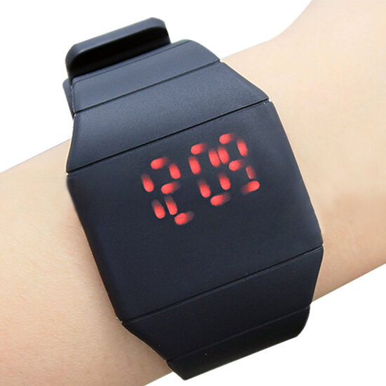Relógio de pulso com tela de toque, relógio digital de silicone com led, esportivo, ultrafino, com led vermelho, da moda para homens e mulheres