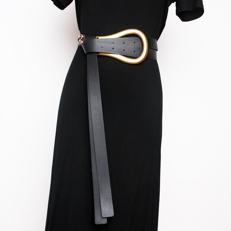 Elegante feminino, novo produto para vedação de cintura, arco de metal, fivela grande para ferraduras, super fibra importada, cinto duplo pu