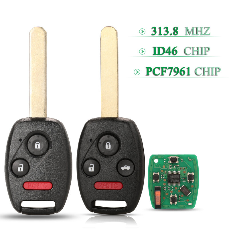 Jingyuqin 5 pezzi 3/4 pulsanti 313.8Mhz ID46 PCF7961 Chip Smart Remote Car Key Fob MLBHLK-1T per Honda Accord MLBHLIK-1T