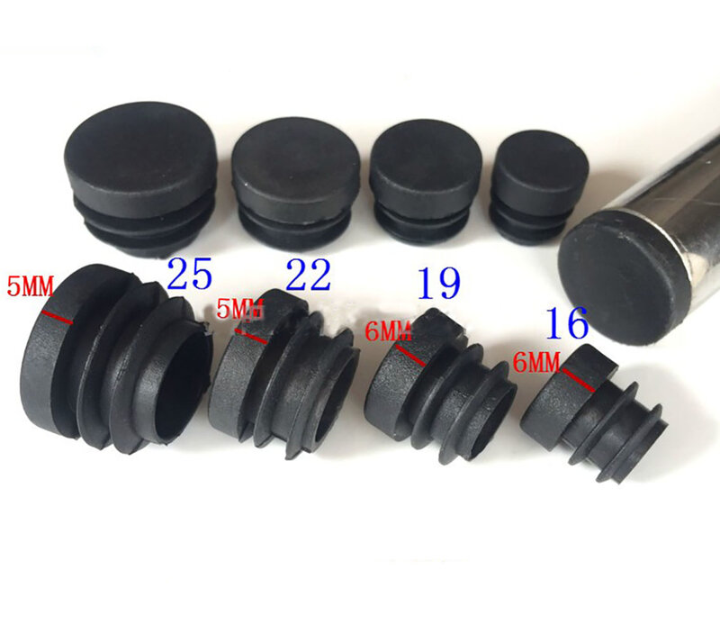 Grosso Preto PE Plástico Round Inner Plug, Junta de Proteção, Vedação contra Poeira, End Cover Caps para Pipe Bolt Móveis, 16mm-25mm