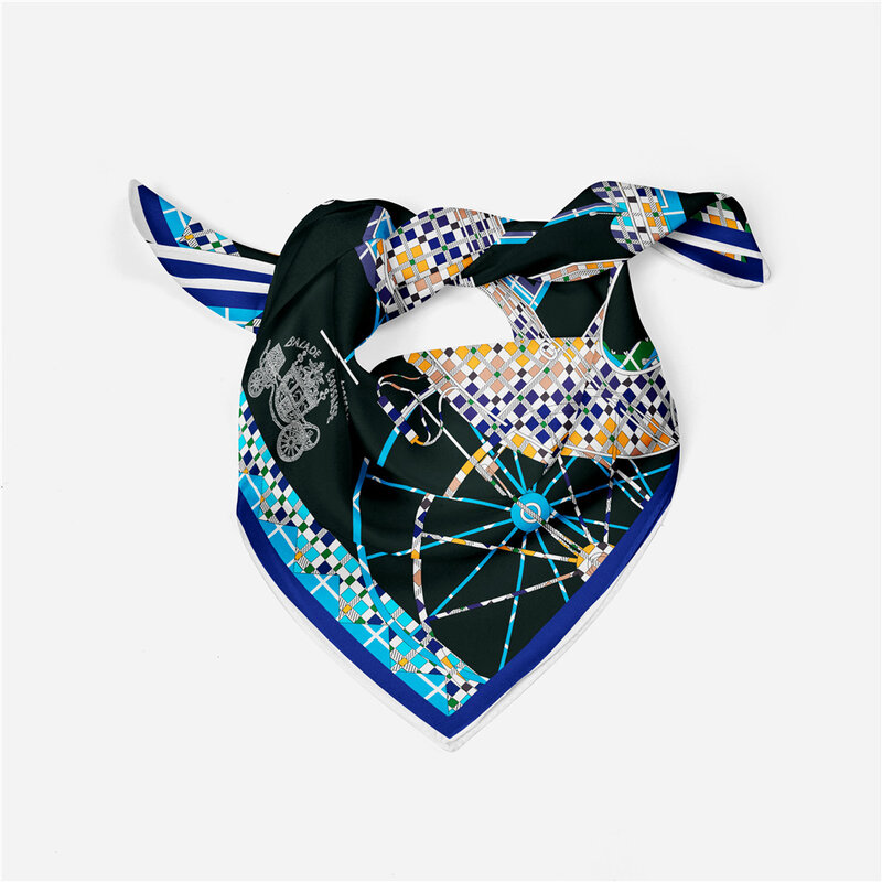 53cm treliça roda impressão marca lenço quadrado 2023 design de seda lenço feminino bandana luxo bandana moda hijab neckerchief