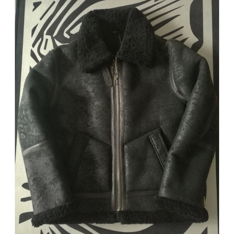 男性用の本物の革の毛皮のコート,厚くて暖かい黒,茶色,冬用の本物の毛皮のコート