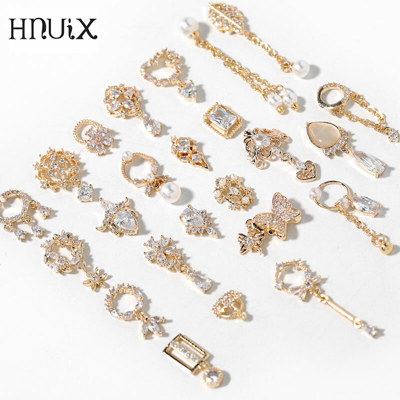 HNIUX 1Pieces 3D Metal Zircon Nail Art Jewelry Japanese Pearl Pendant Decorations Top Quality Crystal Manicure Diamond Charms