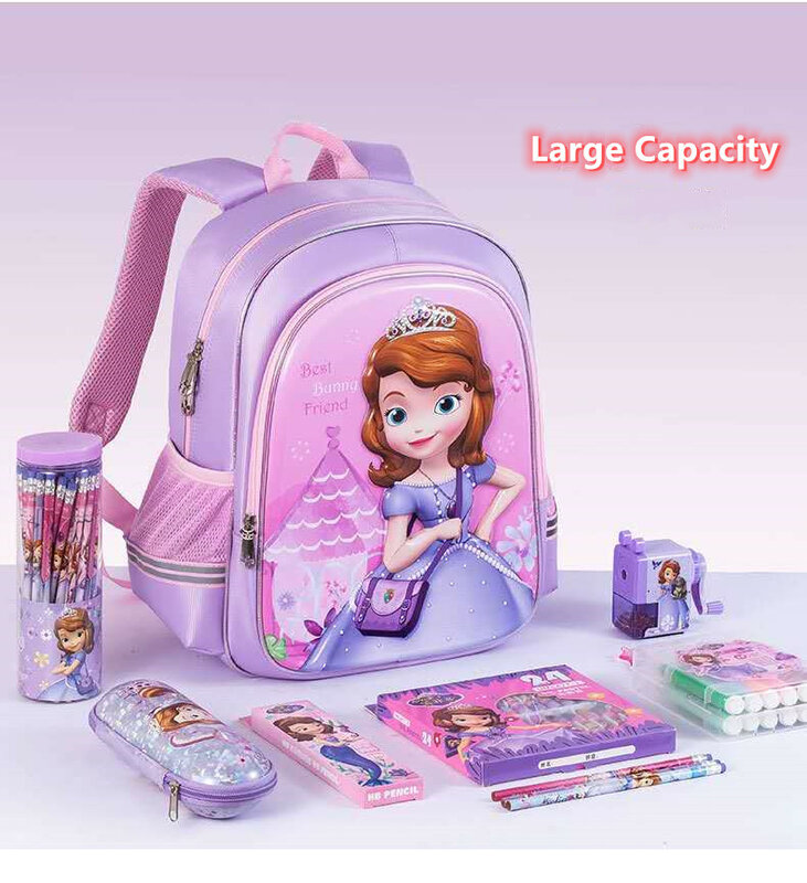 Disney-Sofia Primary Student Initiated Orth4WD School Bags for Girls, Grade 1-3, Large Capacity Kids Gifts, Mochila