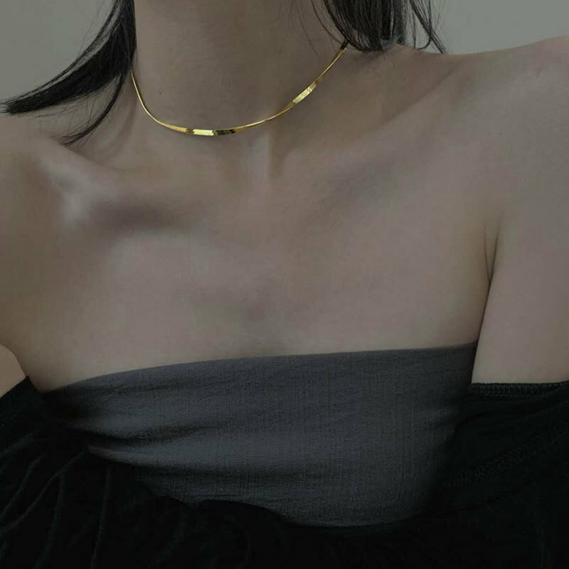 925 Sterling Silver Custom Silver Snake Bone Chain Necklace Women Temperament Clavicle Chain Simple Choker Trendy Accessories