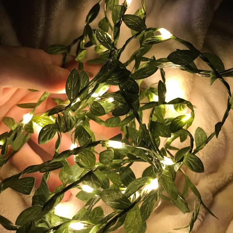 Гирлянда с листьями, праздничный светильник с питанием от батарейки, медная проволока, гирлянда с зелеными листьями для рождественской вечеринки, свадьбы