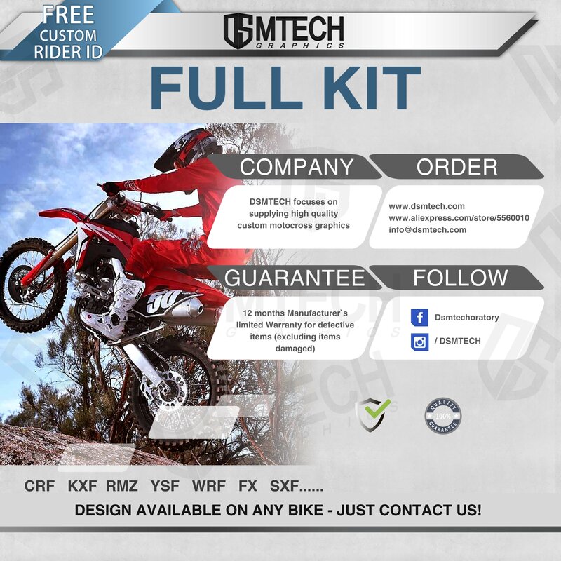 DSMTECH Customized Team Graphics Backgrounds Decals 3M Custom Stickers For 2014-2017CRF250R 2013-2016CRF450R 001