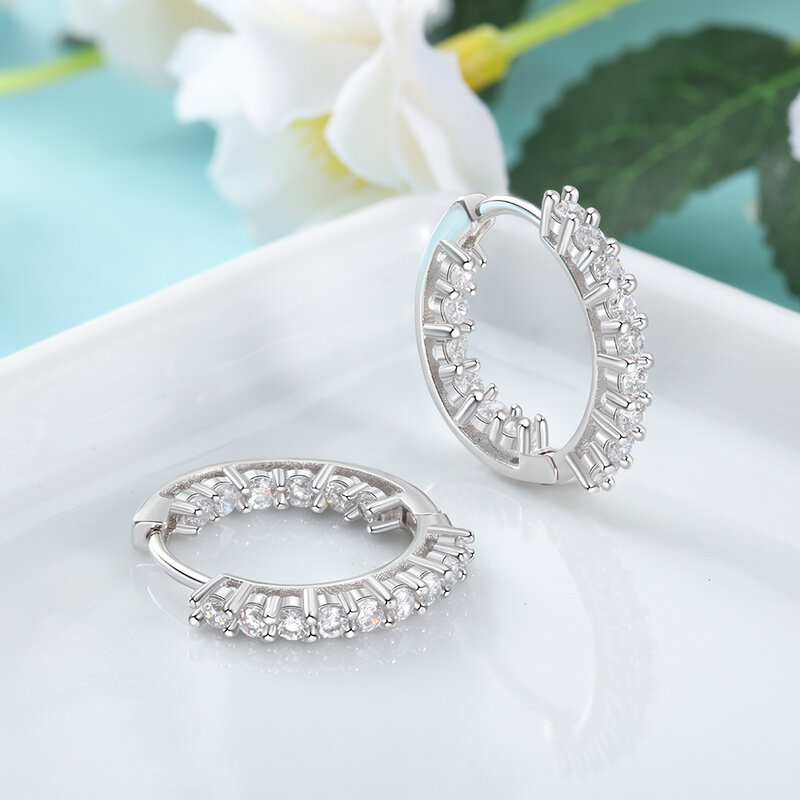 Trendy 925 Sterling srebrne kolczyki koła dla kobiet musujące cyrkonia biżuteria ślubna na prezent dla dziewczyn (JewelOra EA101739)