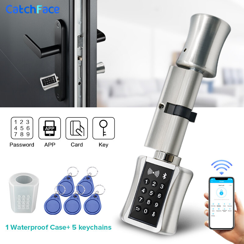 Cilindro Bluetooth à prova d'água Smart Lock, TTLock, Controle Remoto, Keyless Electronic Door Lock, App, Wi-Fi, Código Digital, RFID Card Lock