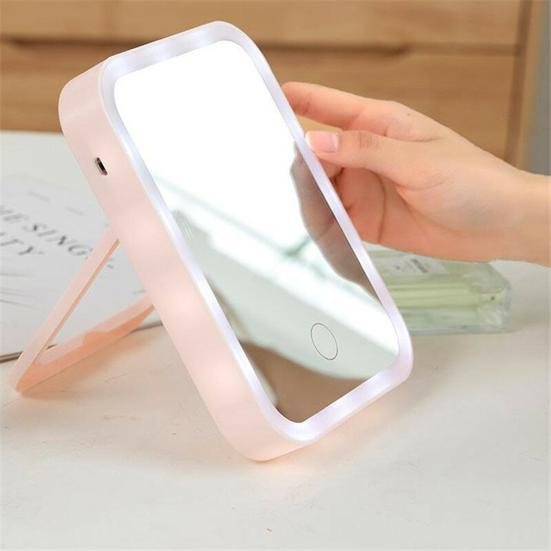 USB Charging Portable Folding LED Makeup Mirror With Light Ladies Makeup Lamp Cosmetic Mirrors Dropshipping 30#102