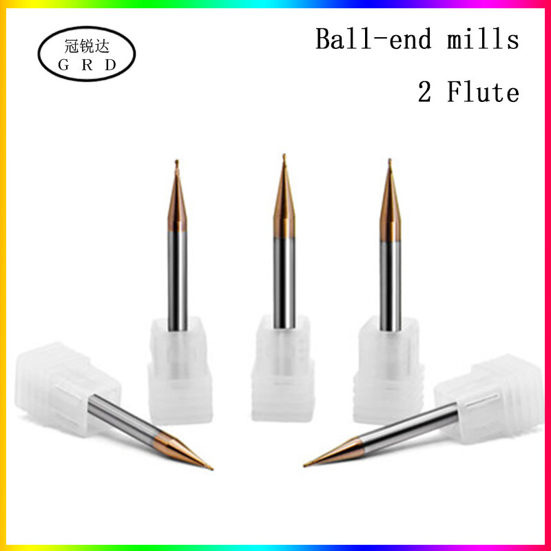 HRC55 2-Flute tungsten steel ball nose end milsl Small slot diameter 0.2mm 0.3mm 0.4mm 0.5mm 0.6mm 0.7mm cnc milling machine