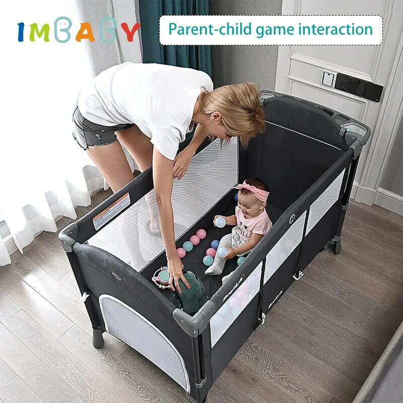 IMBABY-cama multifuncional para bebé recién nacido, cuna plegable con mesa de pañales, cunas de dos pisos