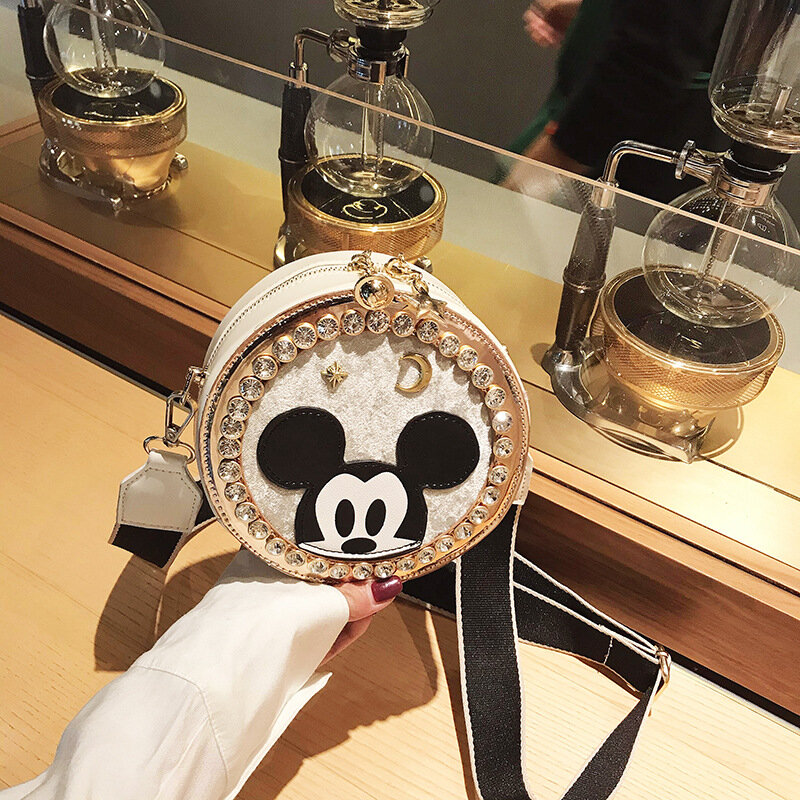Disney Lente Ins Klinknagel Diamant Tas Mickey Mouse Bag Vrouwelijke Nieuwe Mode Wilde Schoudertas Messenger Bag Kleine Ronde Tas