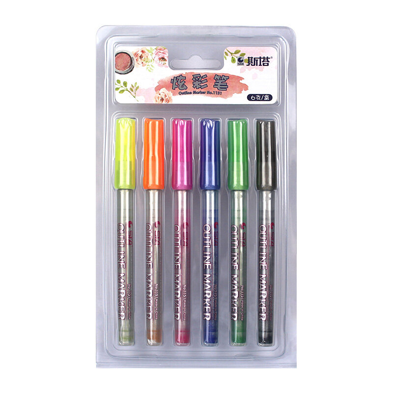 STA 1151-أقلام رسم فنية ، 6 ألوان ، رسم جرافيتي ملون يدويًا ، حبر قائم على الكحول ، علامات كونتور للمانغا