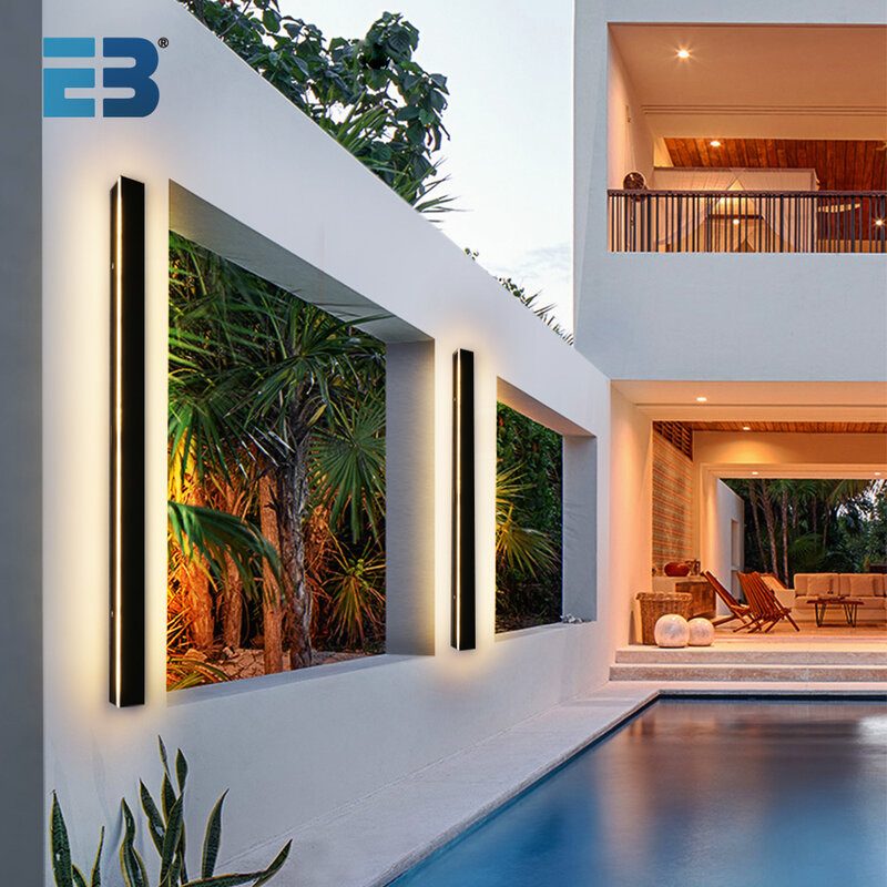 防水LEDウォールライト,IP65防水,長いモダンなデザイン,寝室や庭に最適,AC85-265Vモデル。