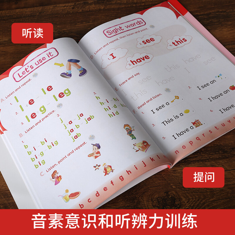 2books +CD+Letter card English alphabet Natural Spelling Phonics English textbooks for children