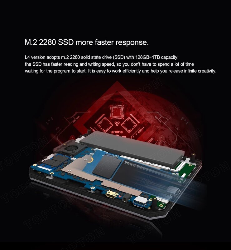 Topton Bỏ Túi Laptop Intel Celeron J3455 Hiệu Suất Cao 7 Inch Cầm Tay Máy Chơi Game PC Windows 10 Thẻ TF Mini Hdmi 2 * USB