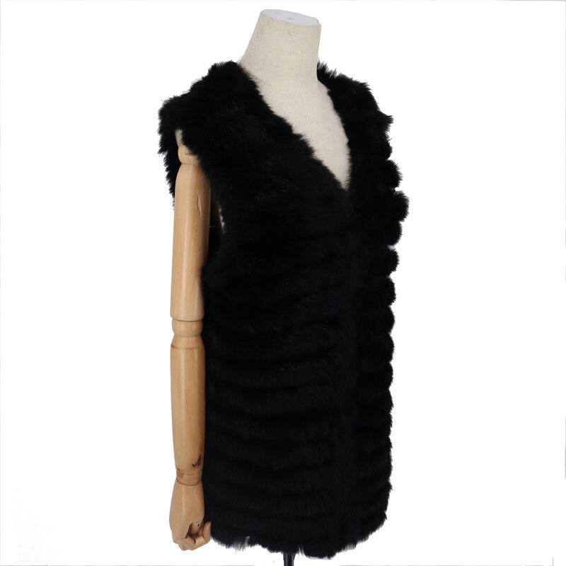 2021 Gilet di pelliccia di coniglio reale da donna Gilet senza maniche cappotto di pelliccia lavorato a maglia cappotti di pelliccia da donna
