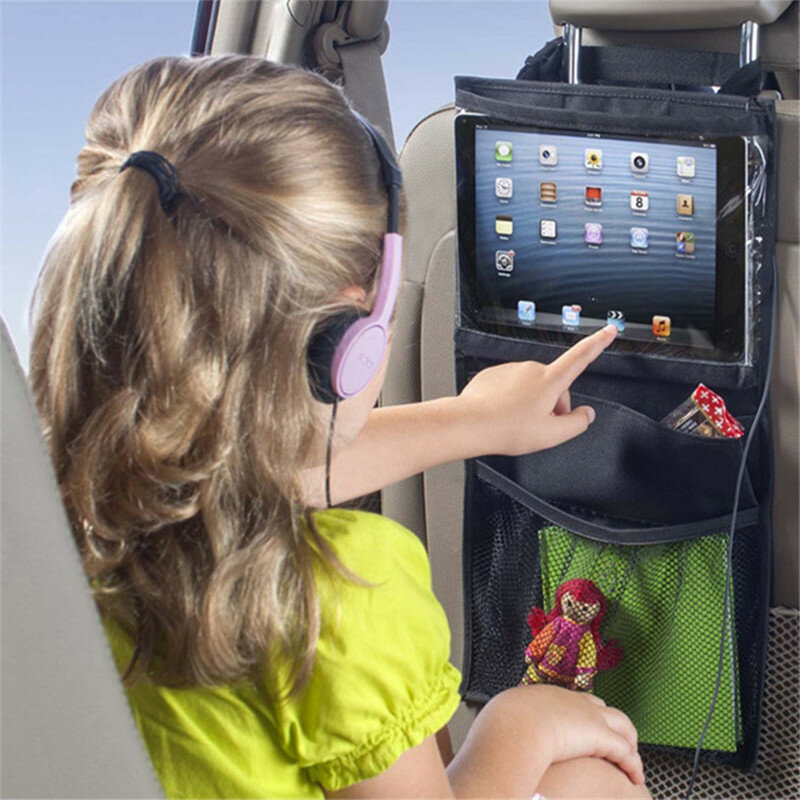 Huihom Universal Car Seat Back Organizer iPad Tablet Holder Snack Toys Storage Bag For Kids Backseat Kick Protector Cover
