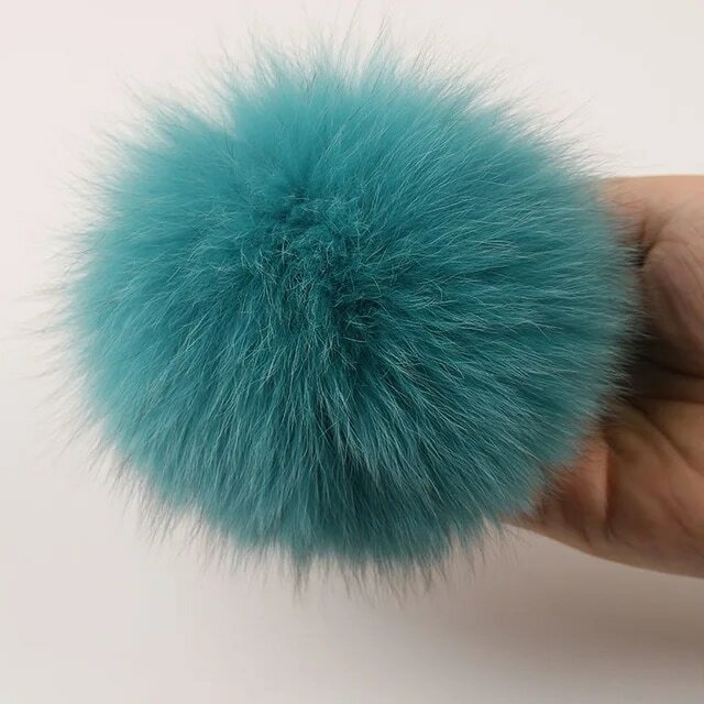 Dankeyisi 15 Cm Real Fox Fur Pom Pom Bola Bulu Bulu Pom Pom Sebagai untuk Topi Natural Raccoon Bulu Pompon untuk syal Sarung Tangan Gantungan Kunci