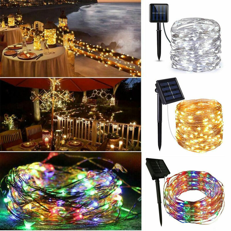 Guirnalda de luces LED alimentada por energía Solar, 100led, lámpara de hadas impermeable, alambre de cobre para vacaciones, jardín, fiesta de Navidad, boda